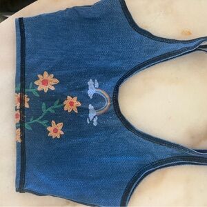 teeki Blue Floral Rainbow Crop Tank
